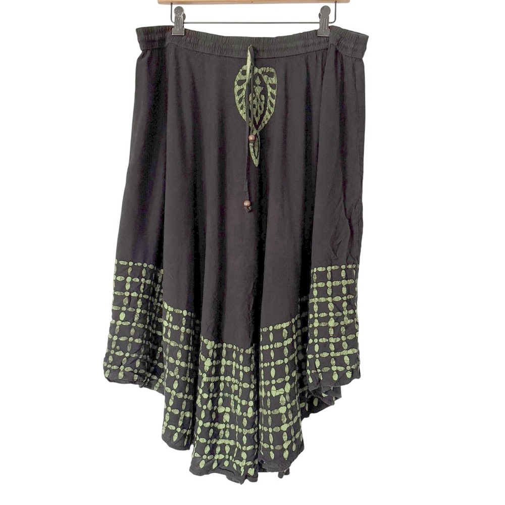 Batik Skirt Handkerchief Hem Women Plus 18/20 Black Green Boho Resort Beach
